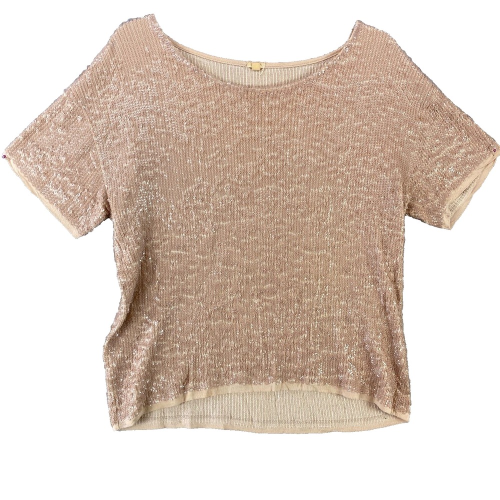 J Crew Glitter Shirt Womens S  Top Beige Sequins Pullover Knit Glam Preppy Party - Picture 2 of 7